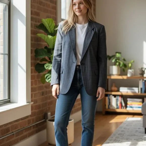 Vintage French Linen Blend Blazer – Navy Pinstripe – Made in France – Large - Picture 7 of 7